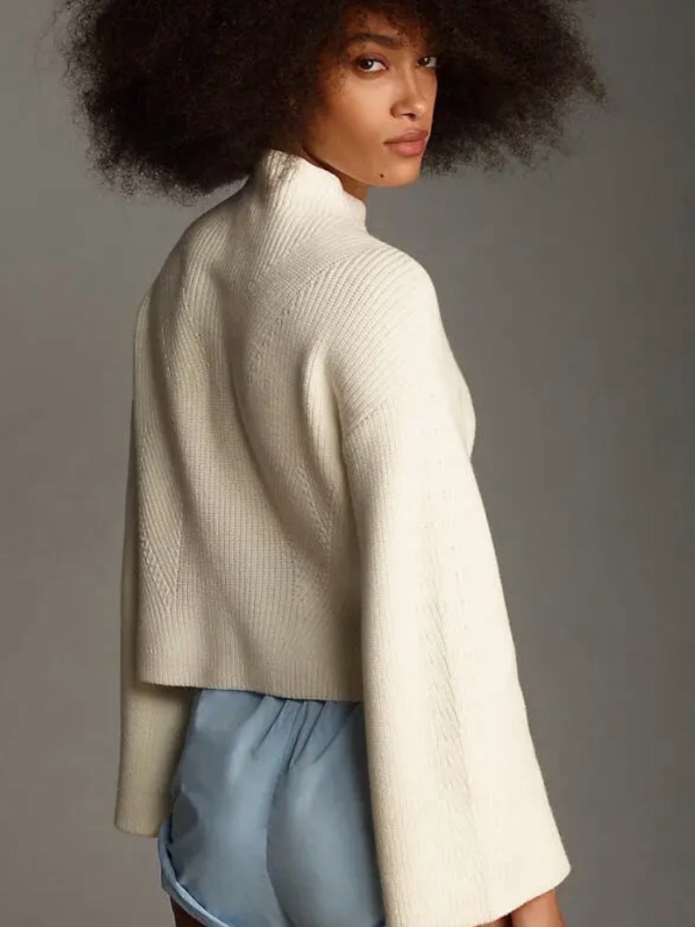 Katey Mock-Neck Bell-Sleeve Sweater S